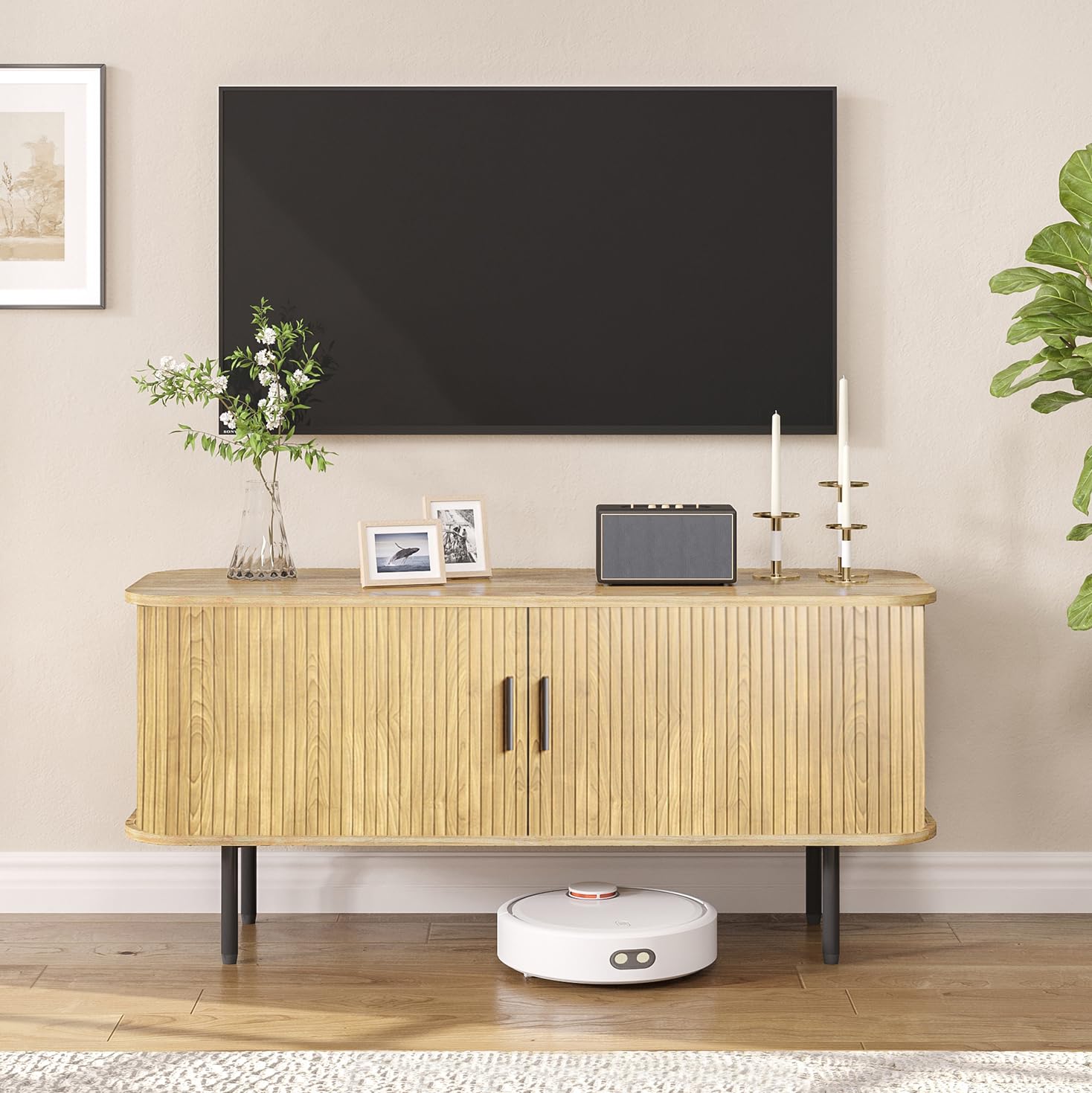 Gaming Console Entertainment Center - Natural Fluted TV Stand for 60