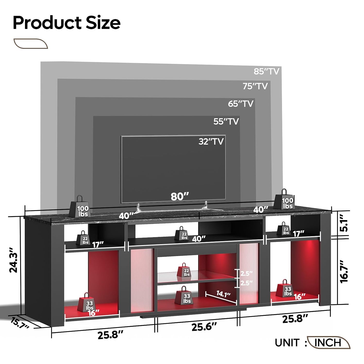 Gaming Console Entertainment Center - 80 Inch TV Stand Entertainment Center