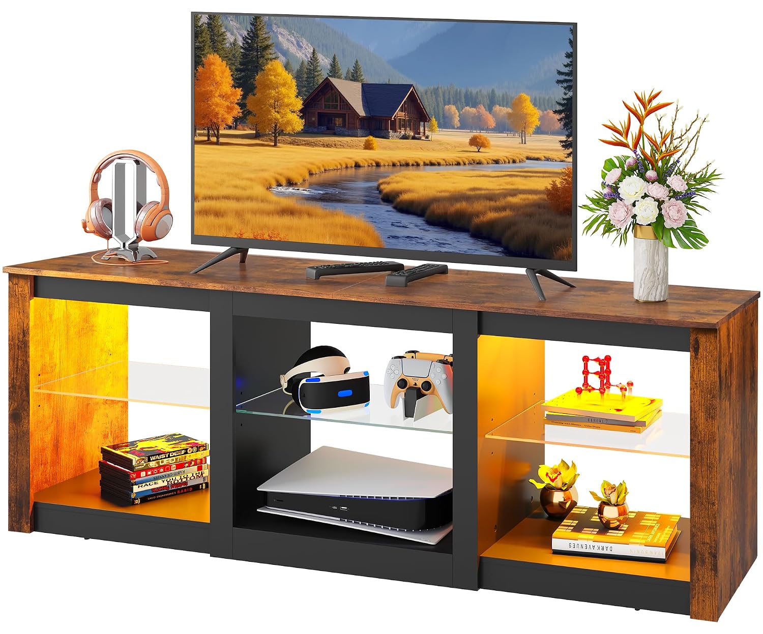 Gaming Console Entertainment Center - LED TV Stand Entertainment Center with