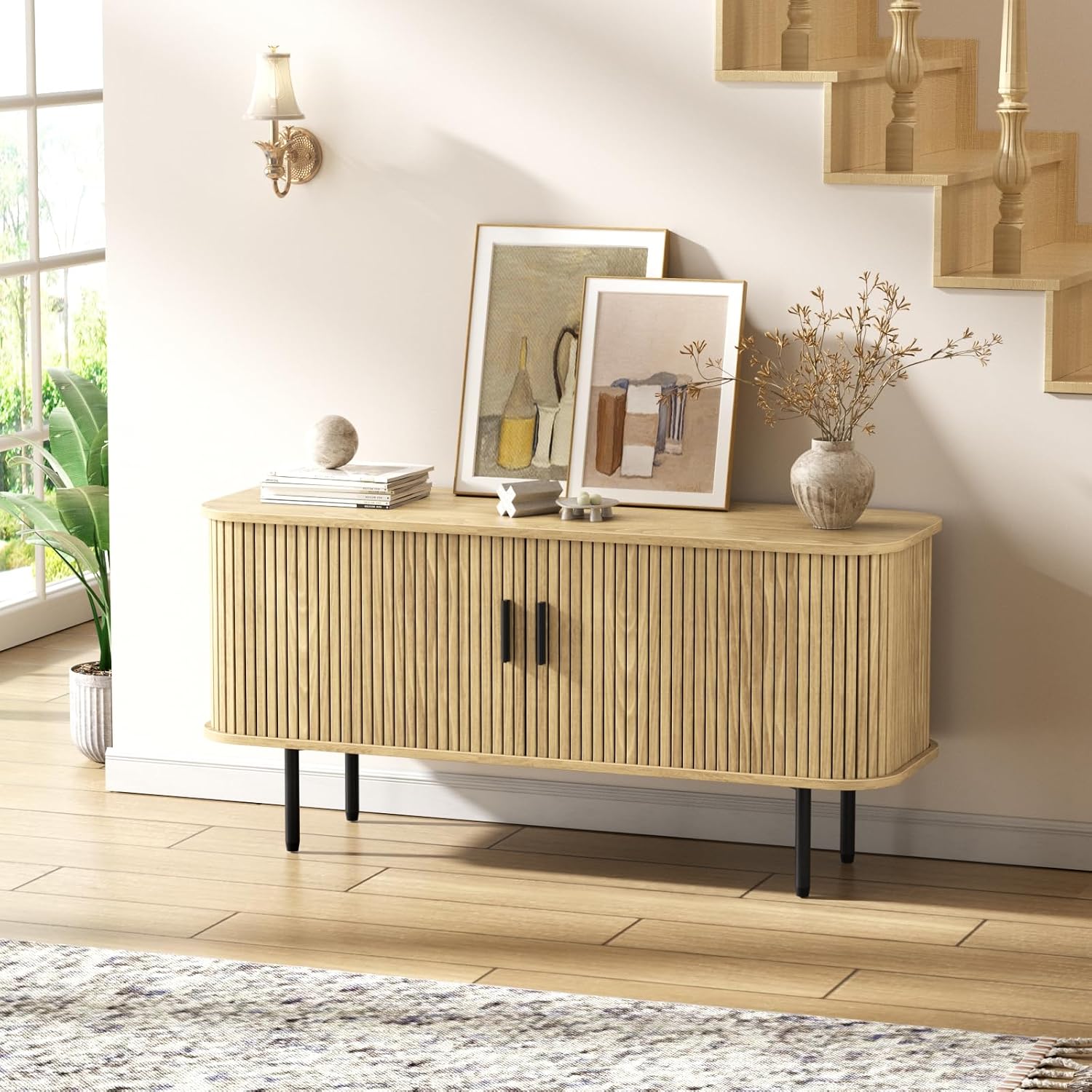 Natural Fluted TV Stand for 60 - đánh giá và giá Gaming Console Entertainment Center
