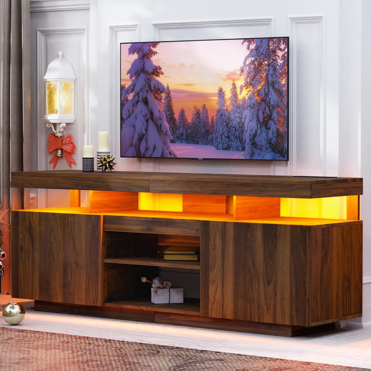LED TV Stand with Power Outlet - đánh giá và giá Gaming Console Entertainment Center