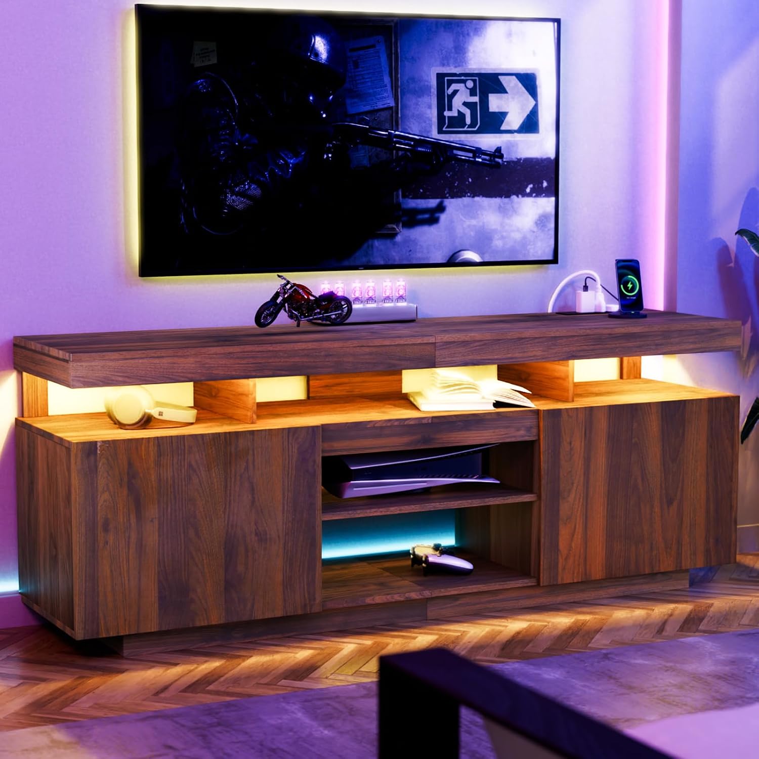 LED TV Stand with Power Outlet - đánh giá và giá Gaming Console Entertainment Center