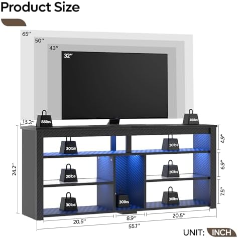LED Tall TV Stand, Entertainme - đánh giá và giá Gaming Console Entertainment Center