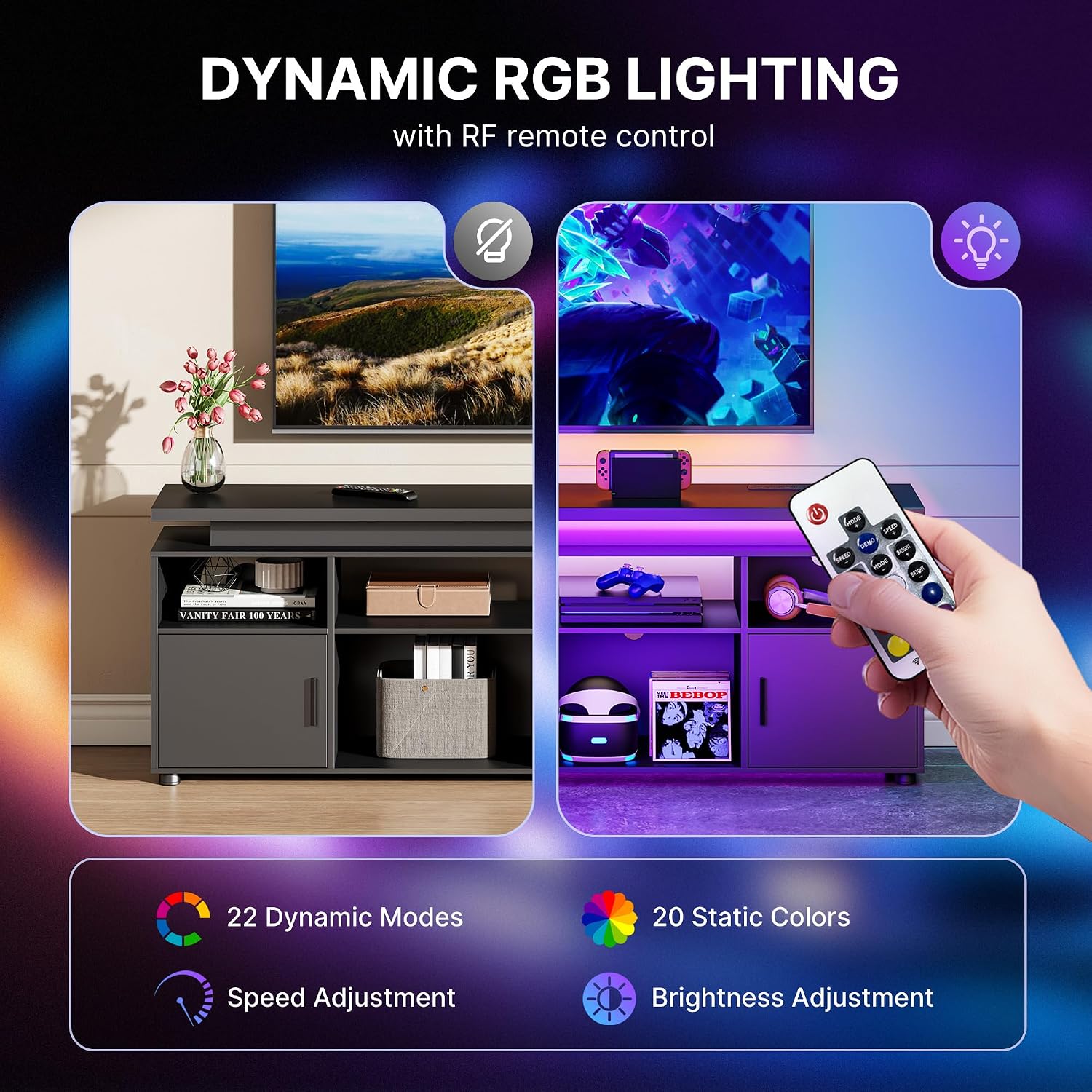 Modern TV Stand with LED Light - đánh giá và giá Gaming Console Cabinet